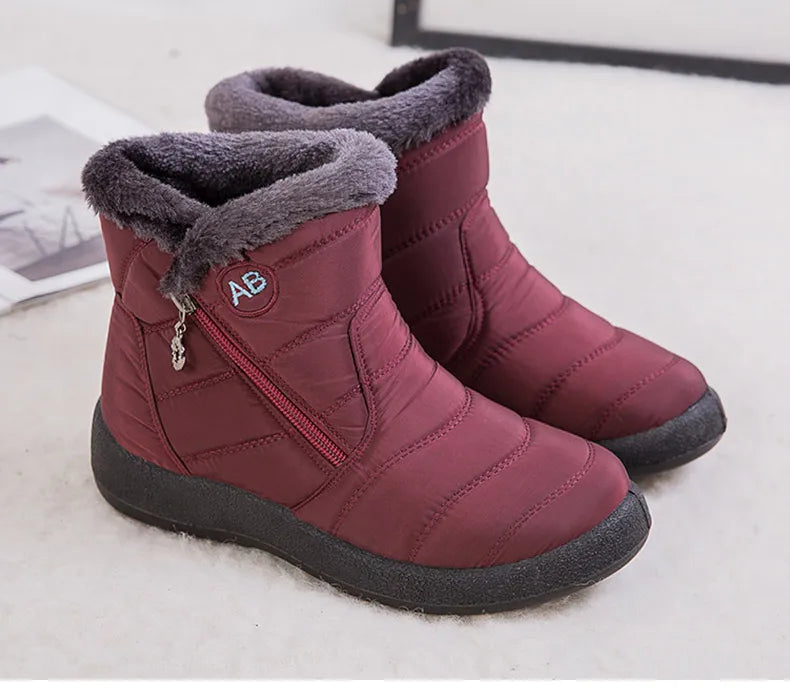 Women’s Waterproof Winter Ankle Boots – Fur-Lined Low Heels