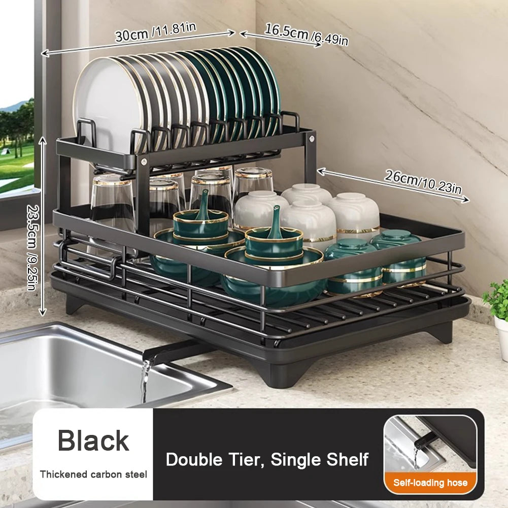 2025 Dish Drying Rack Kitchen Adjustable  Steel 2 Tier Plates Organizer Dish Bowl Drainer Storage Rack Kitchen Utensils