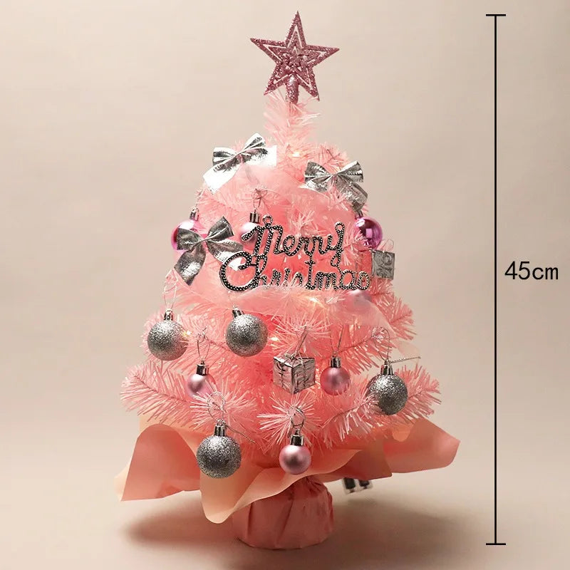 Desktop Mini Christmas Tree Pink Christmas Tree Desktop Ornament Holiday Decorations with Lights Christmas Tree 60cm/45cm