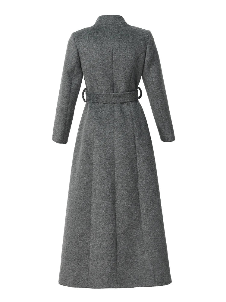 Gray Stand Collar Thickened Woolen Coat Winter Fashion Slimming Long Outerwear for Daily Wear Warm And Stylish New Arrival