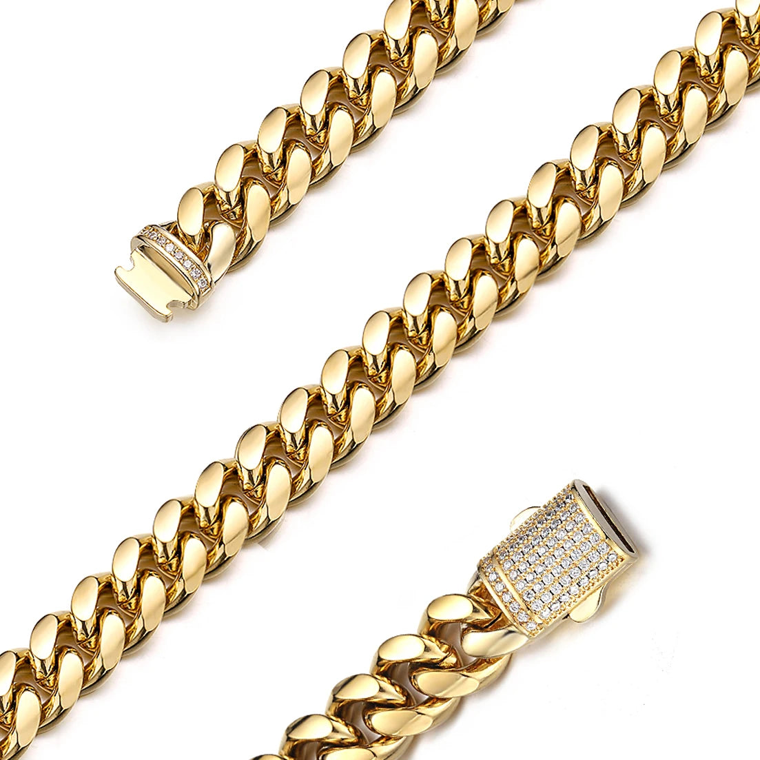 New Arrival 6mm-18mm Any Length 316L Stainless Steel Miami Curb Cuban Chain Necklace for Men & Women Gift Crystal Lock