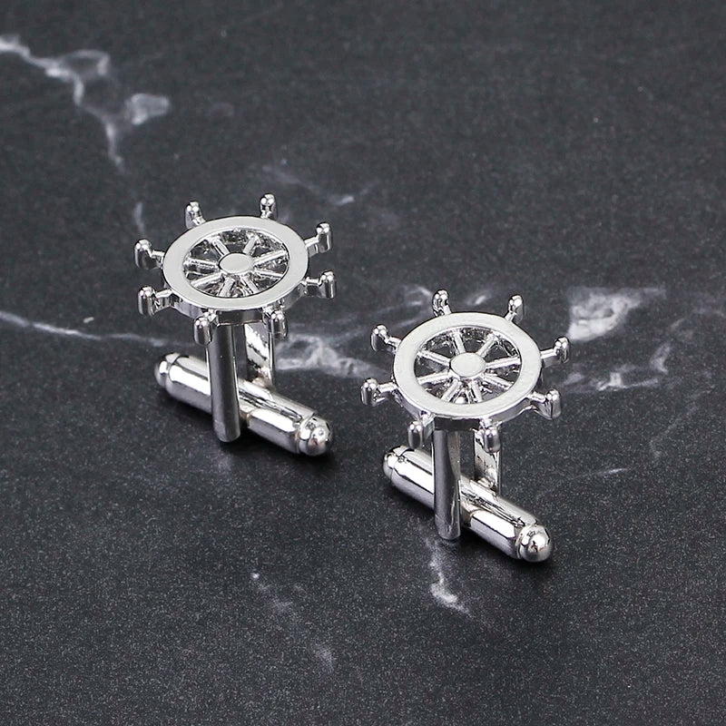 Silver Color Rudder Cufflinks High Quality Luxury Men Cuff Button Personality captain French Men's Shirt CuffLinks skipper