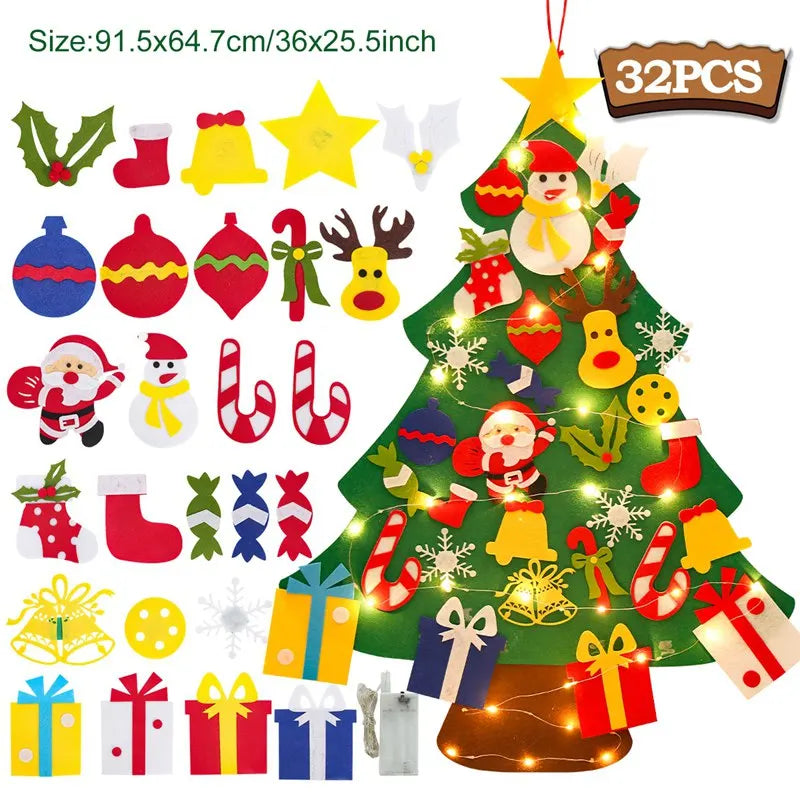Christmas DIY Felt Tree With Light Merry Christmas Decoration For Home 2023 Cristmas Ornament Xmas Gifts Navidad New Year Tree