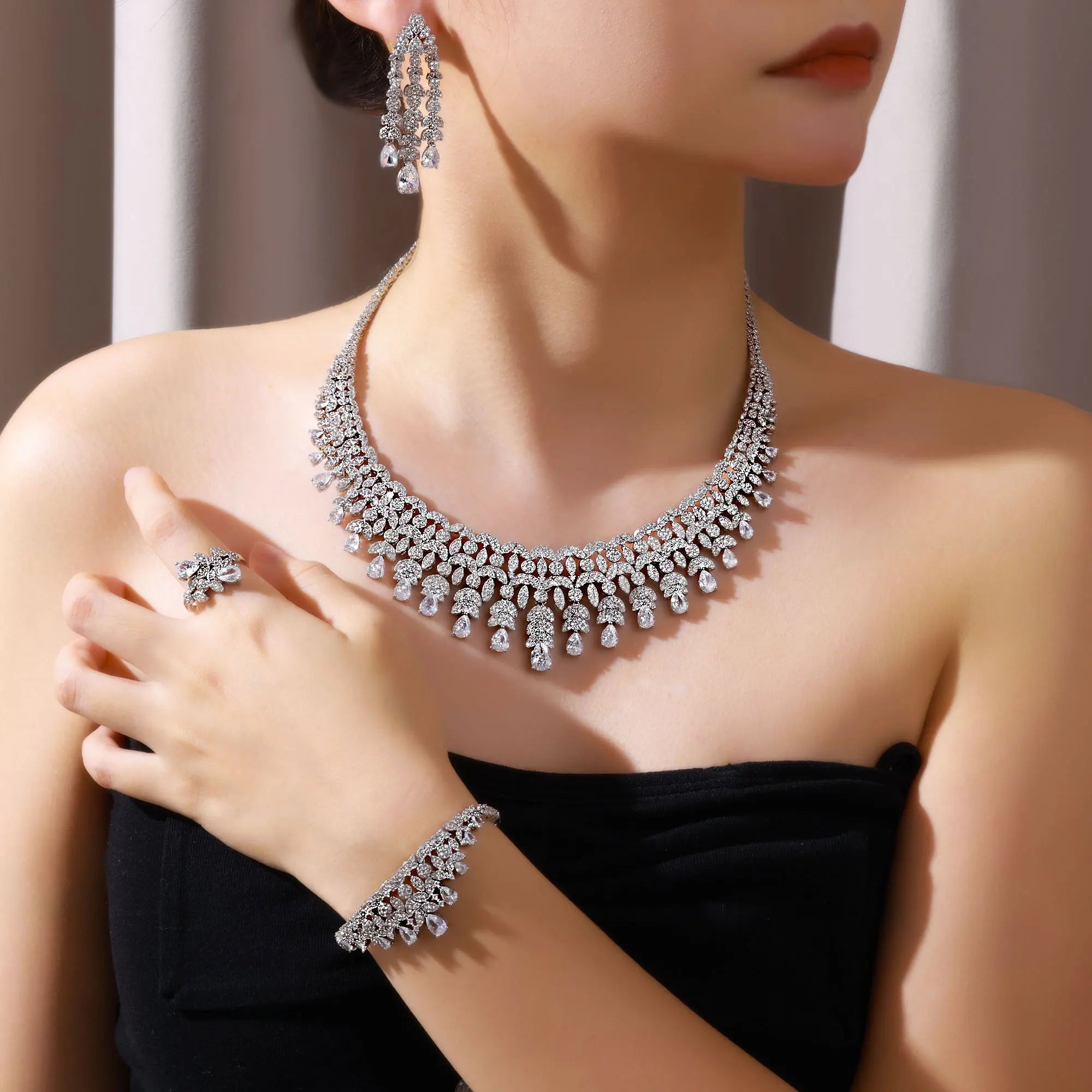 2024 Hot selling 4-piece Bride Wedding Jewelry Set with Cubic Zirconia Dubai Luxury Jewelry Set
