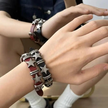 Vintage Star Leather Watchband Bracelet For Women Cool Trend Charm Fashion Adjustable Men Bracelet Harajuku Y2k EMO Jewelry Gift