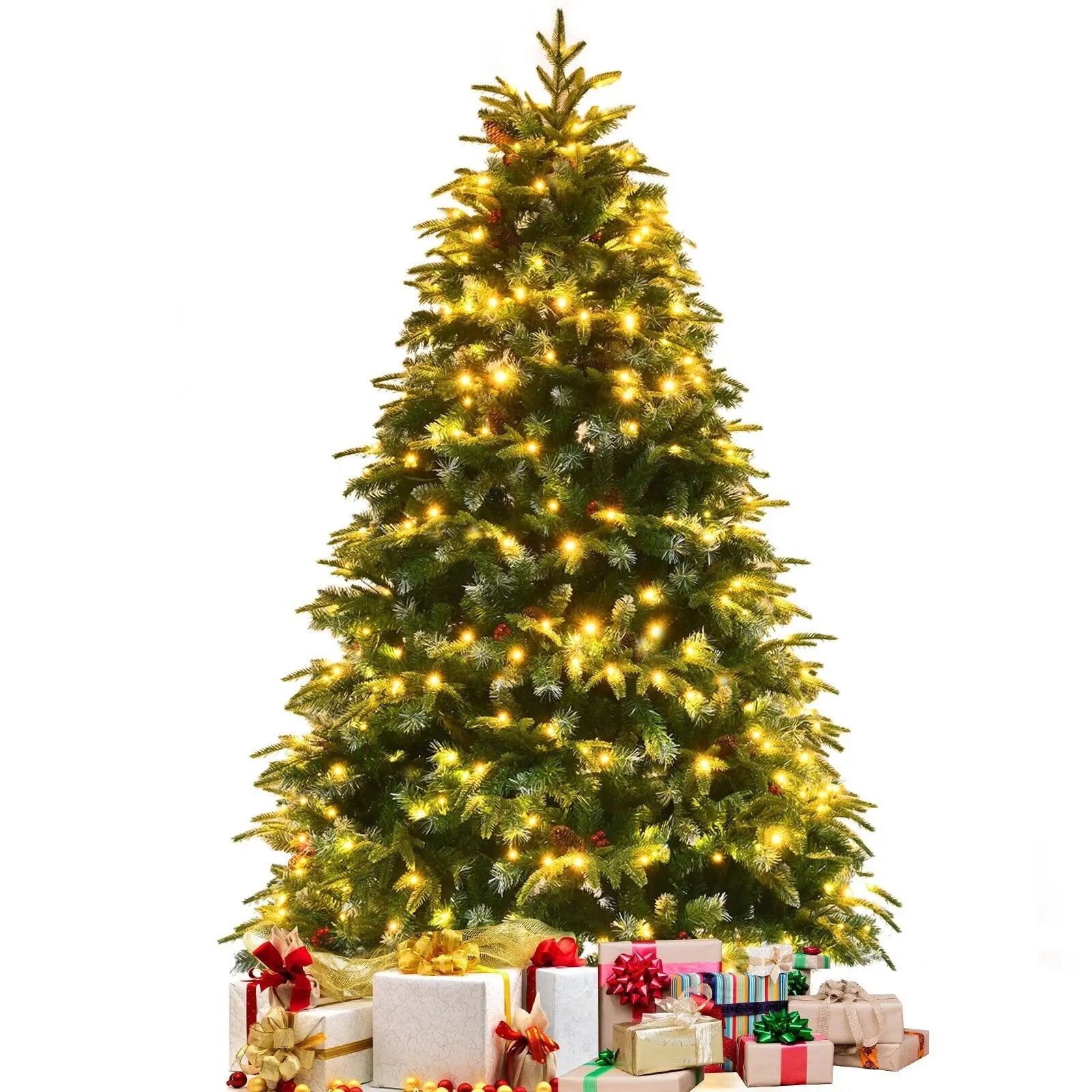 DORTALA 6FT Pre-Lit Artificial Christmas Tree Snowy Xmas Tree 350 LED 11 Lighting Modes