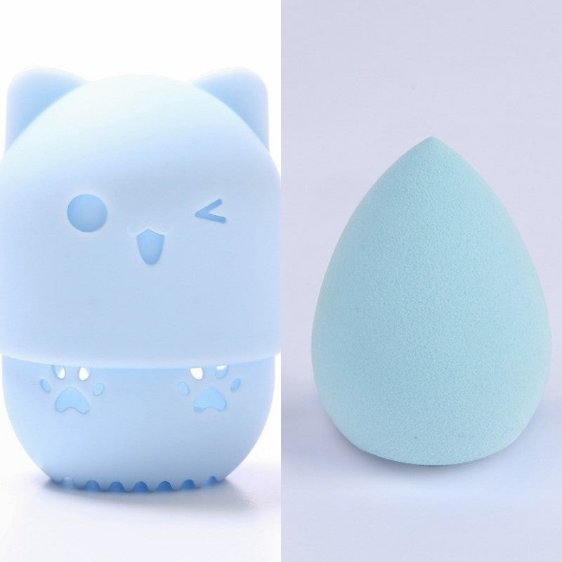 Pink Cute Cat Soft Silicone Cosmetic Sponge Box Holder with Beauty Eggs Portable Powder Puffs Holder Sponge Make Up Drying Cases