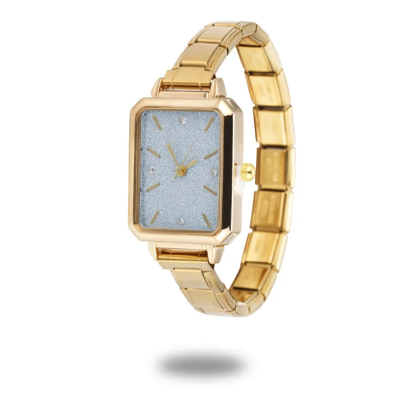 New Fashion Women's Stainless Steel Square Round Shiny Watch Bracelet For Party Friend Wife Birthday DIY Jewelry Gift