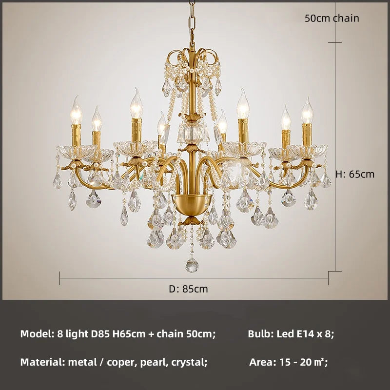 French Luxury Candle Chandelier Foyer Lustre K9 Crystal Pendant Lights French Candle Droplight Home Decor Led Lamparas Lamp
