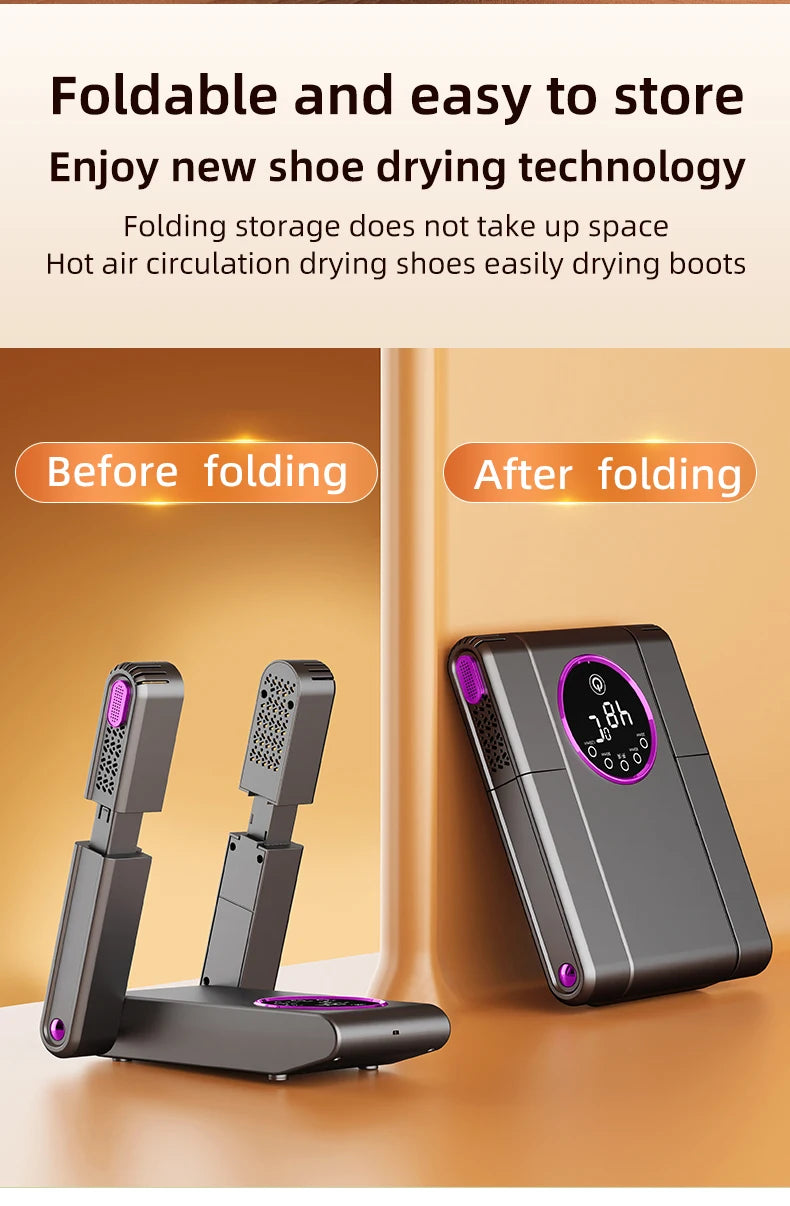 Foldable Electric Shoe Dryer  Deodorizer Sterilizer for Boots Sneakers Portable Smart Display Timer Control Travel Home Gym