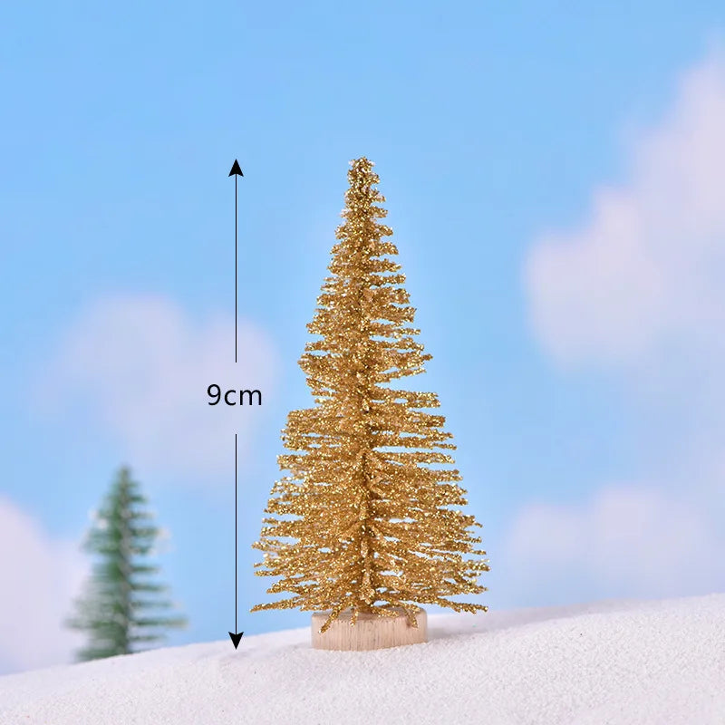 12Pcs DIY Mini Christmas Tree Sisal Silk Cedar Desktop Decoration Small Christmas Tree 2025 Xmas New Year Decor Micro-landscape