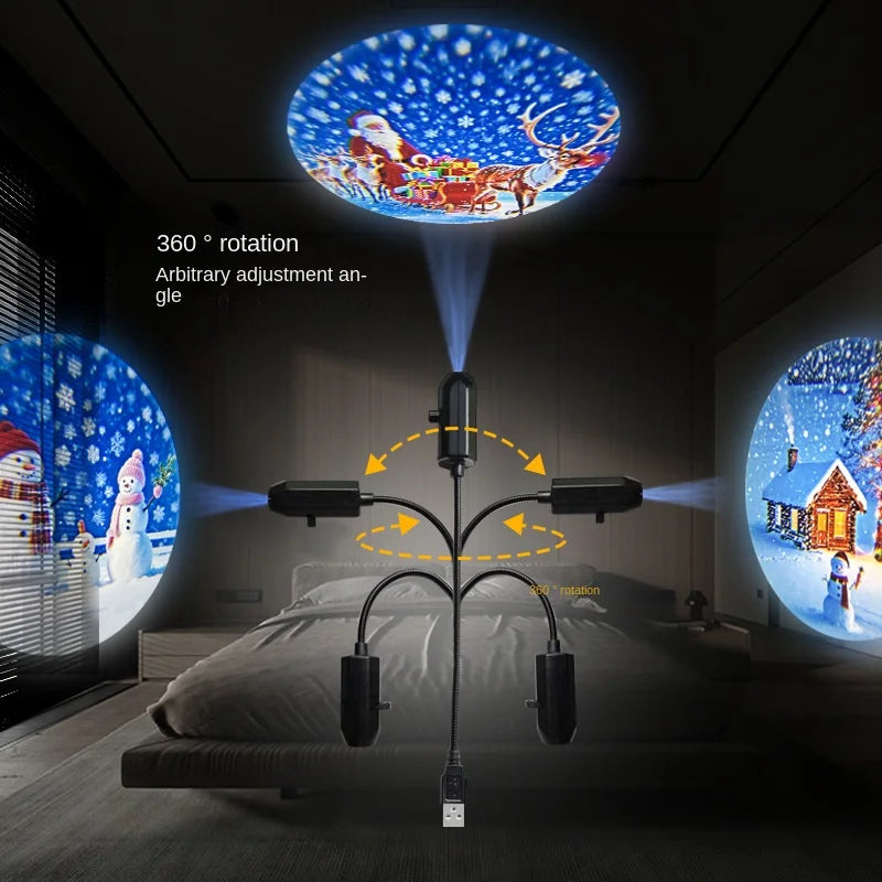 2025 Christmas Day LED Night Light USB Flexible Projector Light Holidays Party led Atmosphere Lights Starry Moon Ambient Lamp