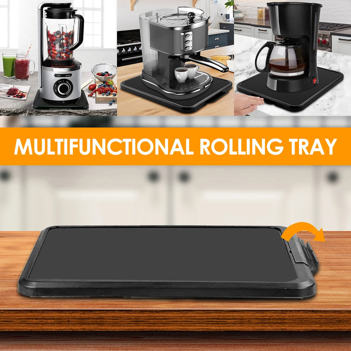 Kitchen Appliance Sliding Tray with Smooth Wheels Below Cabinet Appliance Rolling Tray Countertop Moving Slider Coffee Tray