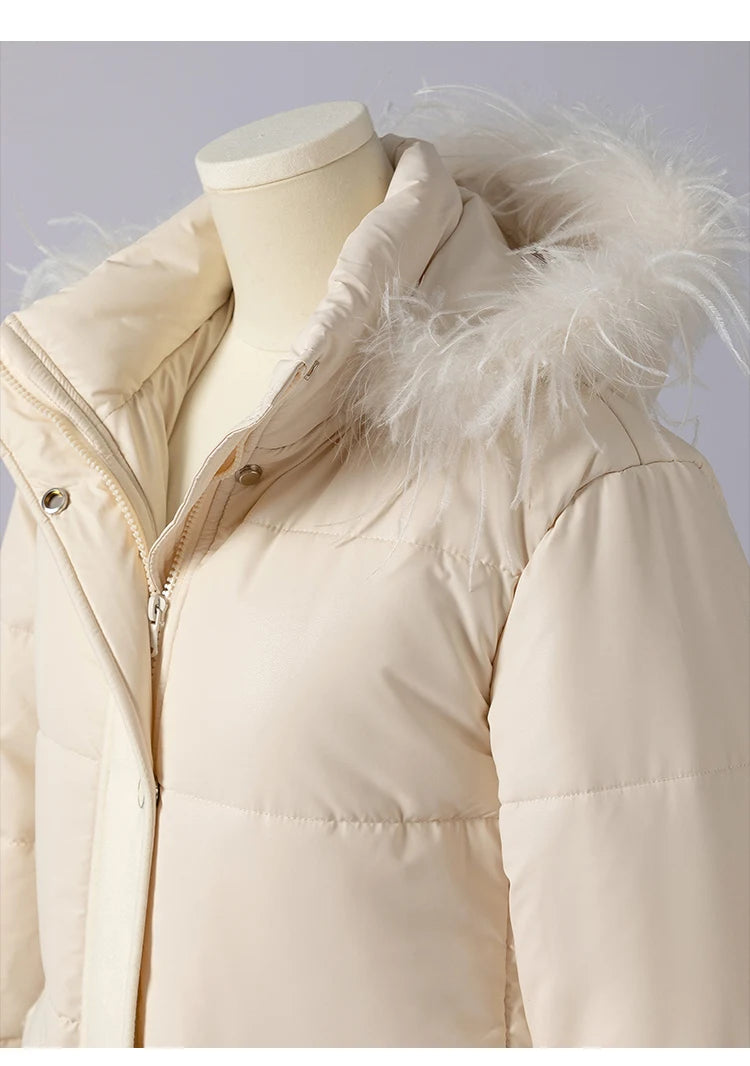 K1050W Women's Luxury Winter Coat High-Quality Long Thick Hooded Jacket for Ladies