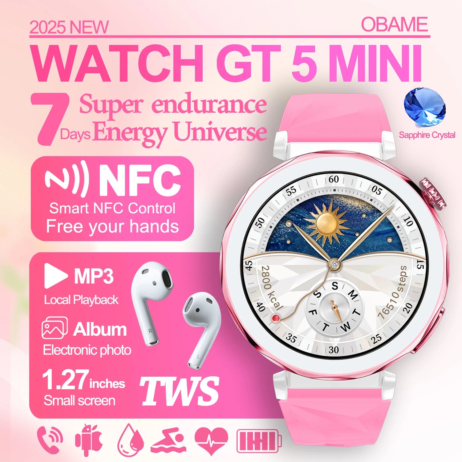 GT5 Mini Smartwatch with GPS NFC & Bluetooth Call