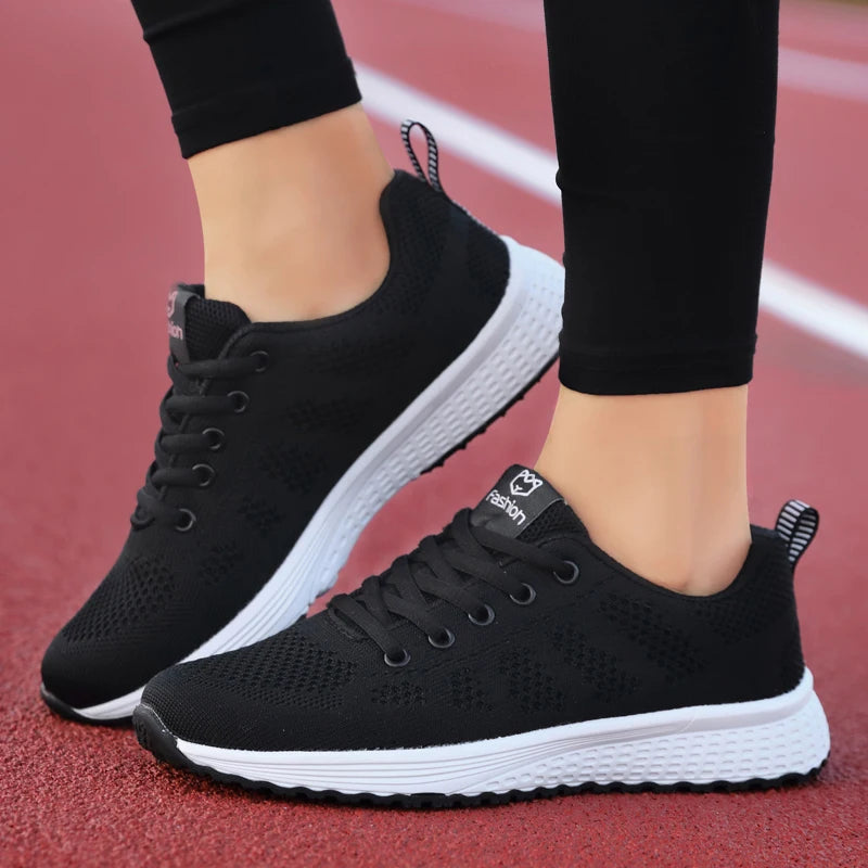 Women’s Breathable Mesh Walking Sneakers – Lightweight Flat Shoes