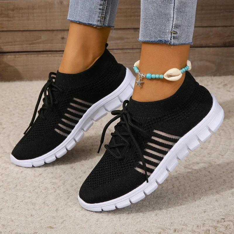 Women’s Breathable Chunky Sole Sneakers – Lace-Up Casual