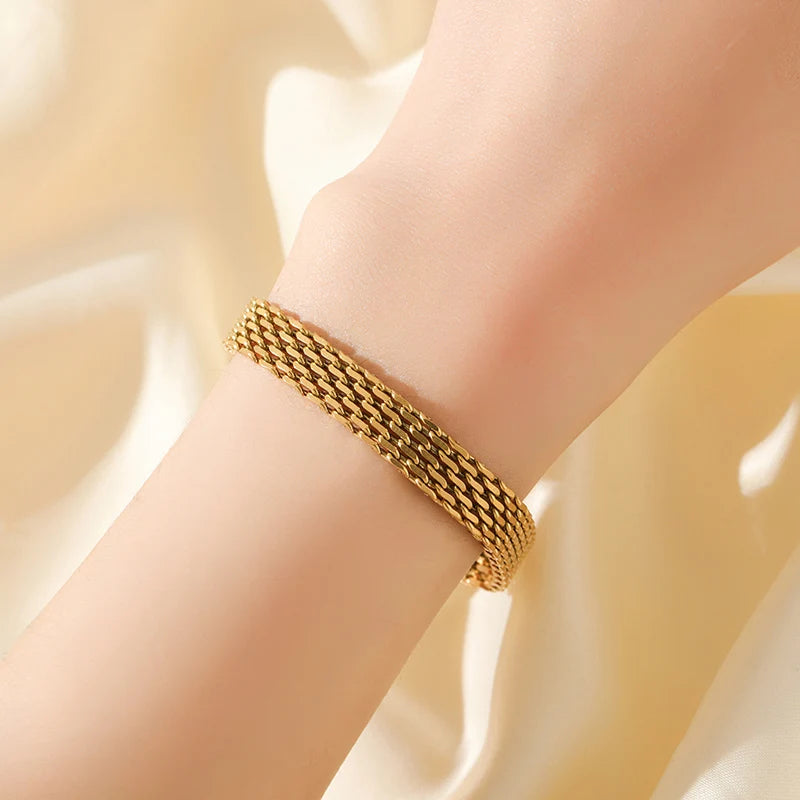 EILIECK 316L Stainless Steel Metal Gold Color Wide Watch Chains Neckalce Bracelet Set For Women Trendy Waterproof Jewelry Gift