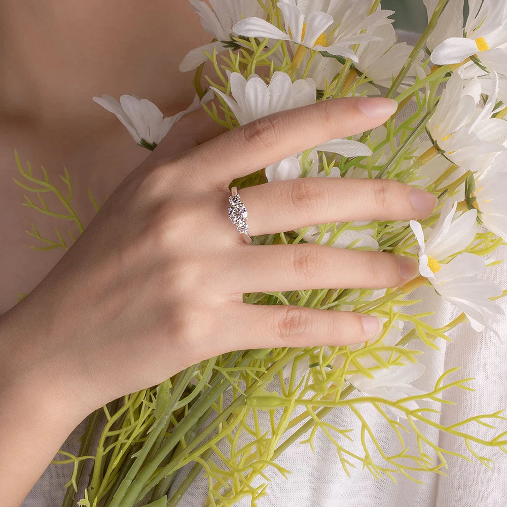 4Carat Moissanite Diamond Engagement Ring with Certificates 925 Sterling Silver Three-Stone Wedding Band for Women Fine Jewerlry