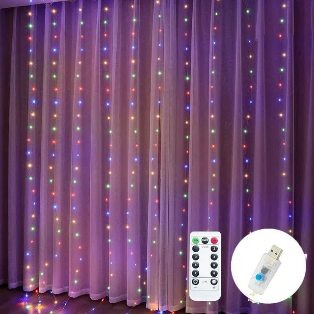 Christmas Lights Led Decoration Fairy New Year's Decor for Room Garlands String Curtain Waterfalls Strip Bedrooms 2024 Noveltie