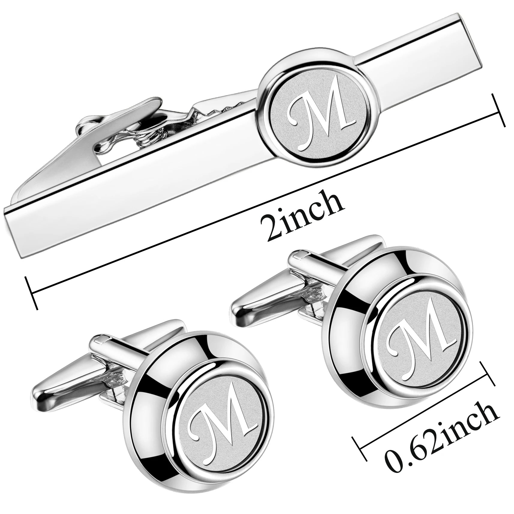 HAWSON 2 Inch Personalized Initial A-Z Cufflinks and Tie Clip Set for Men Silver Plated Shirt Accessories Business Gift Jewelry