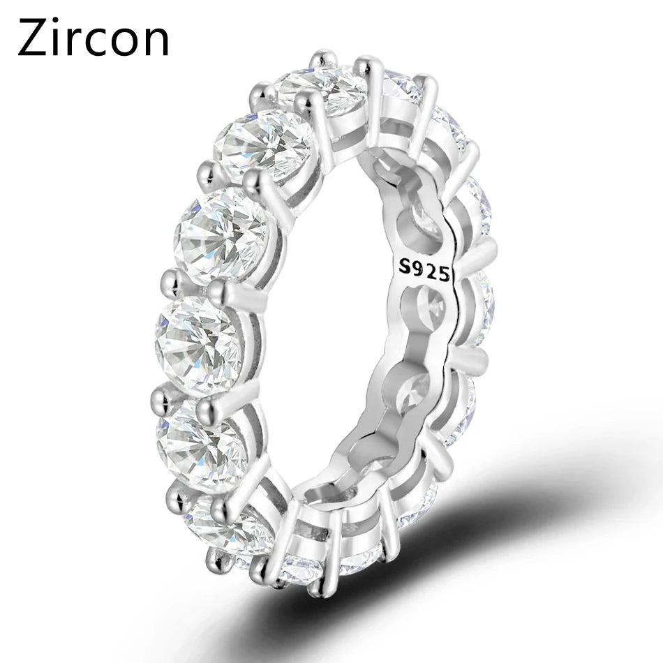 URMYLADY 5mm Full Moissanite Ring for Women Sparkling Wedding Eternity Bands 100% S925 Sterling Silver Jewelry Classic Ring GRA