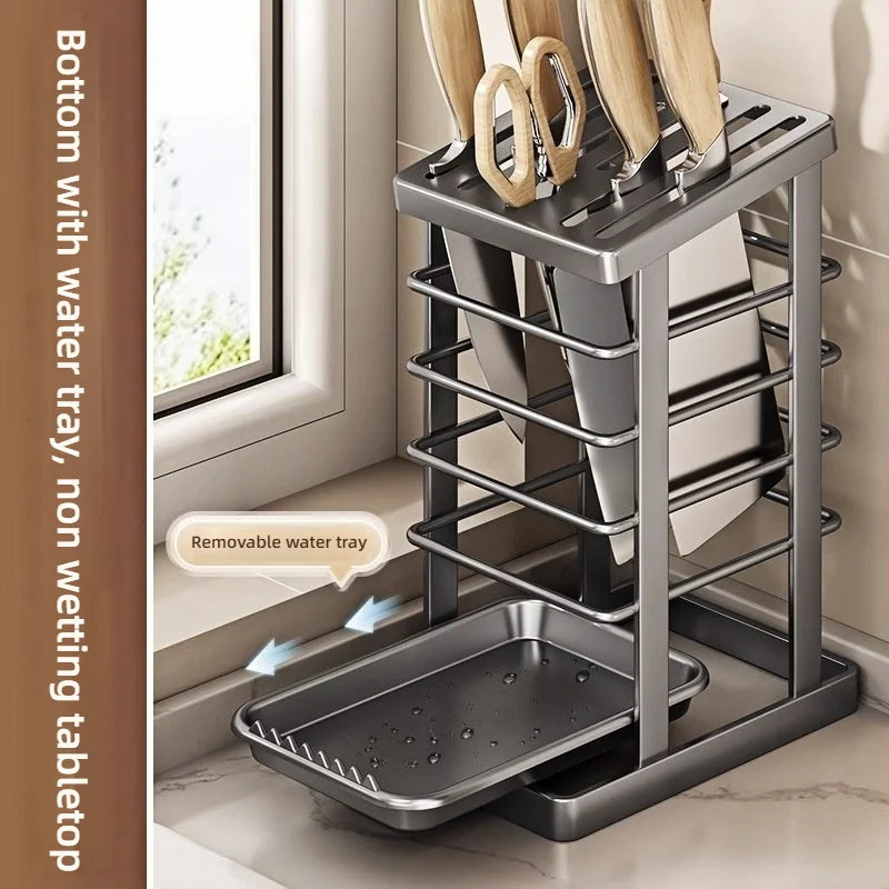 Kitchen Tabletop Storage Rack Knife Holder Stand Waterproof Hollow Storage Rack Kitchen Utensil Organizer Holder Accessories