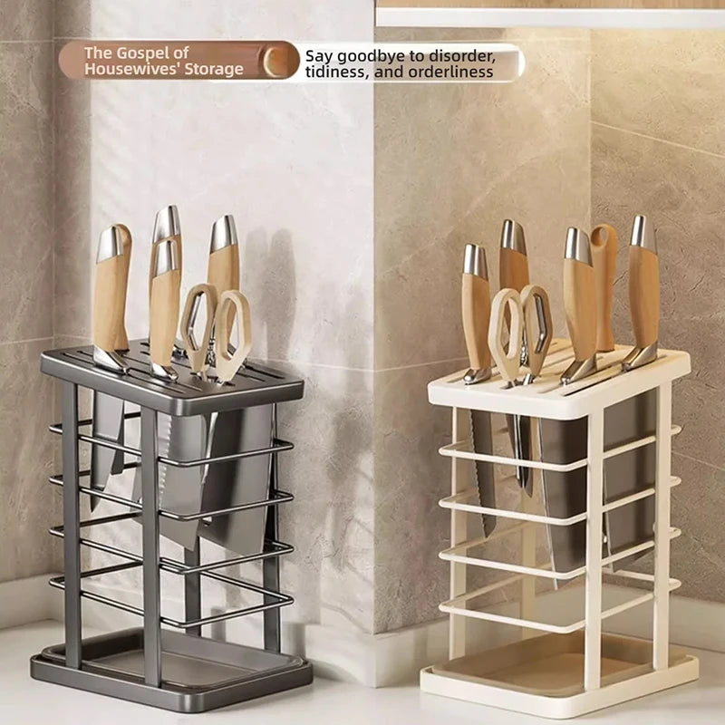 Kitchen Tabletop Storage Rack Knife Holder Stand Waterproof Hollow Storage Rack Kitchen Utensil Organizer Holder Accessories