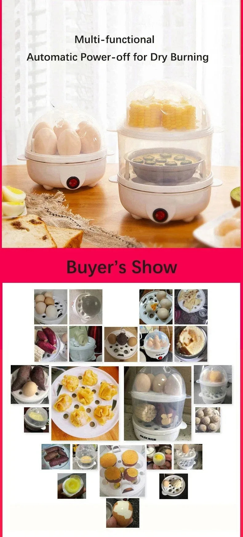 Electric Egg Cooker Automatic Steamer Double Layer Multi Function Breakfast Machine Mini Kitchen Appliance for Boiling Poaching
