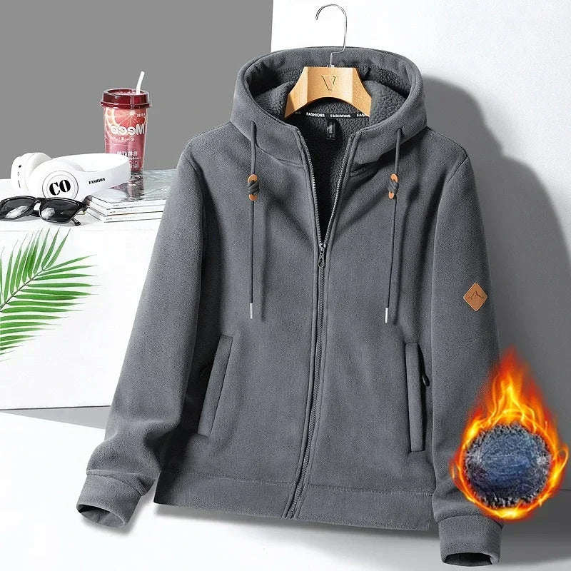 Winter Warm Cashmere Jacket Mens High-end Ski Fleece Iined Thickened Hoodie Coat Casual Womens Outdoor Camping Cold-proof Jacket
