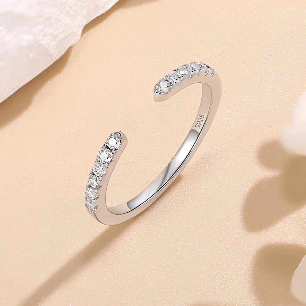 LinkerLove Half Eternity Moissanite Open Ring for Women Stackable Wedding Band S925 Sterling Silver Diamond Rings Jewelry Gifts