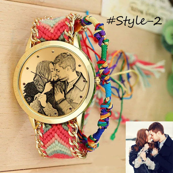 Amxiu Custom Photo Watch Accessories Personalized Handmade Braided Rope Adjustable Watchband Quartz Watch For Women Lovers Gifts