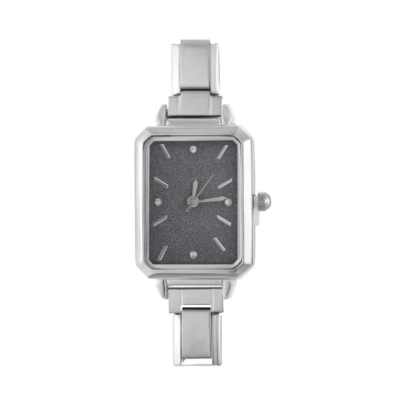 New Fashion Women's Stainless Steel Square Round Shiny Watch Bracelet For Party Friend Wife Birthday DIY Jewelry Gift