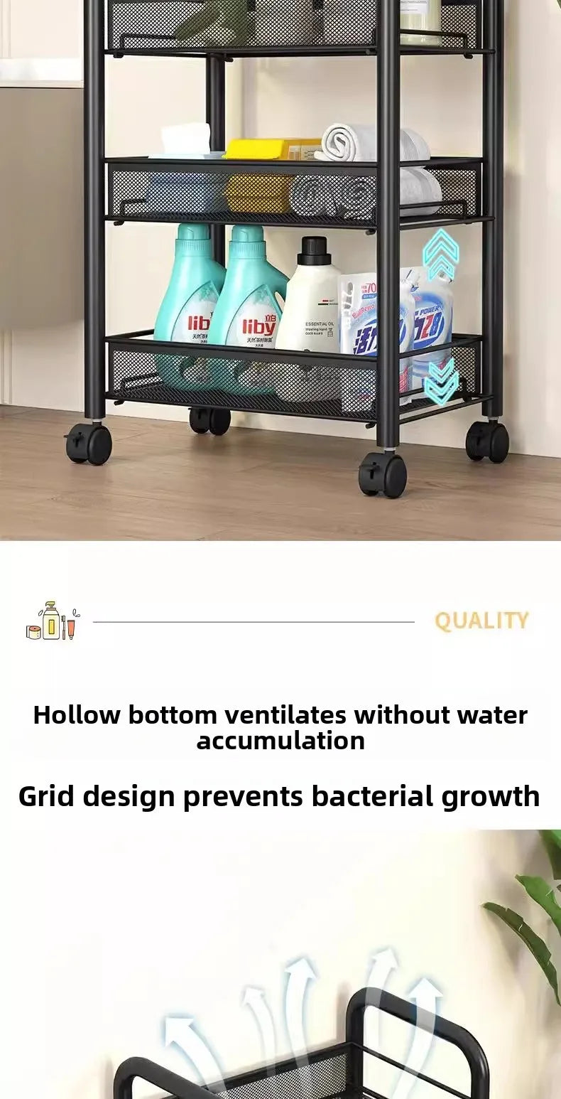 Kitchen Cart Organizer Rolling Trolley Storage Cart Portable Multifunctional Vegetable Fruit Basket Wheels Utility Furniture