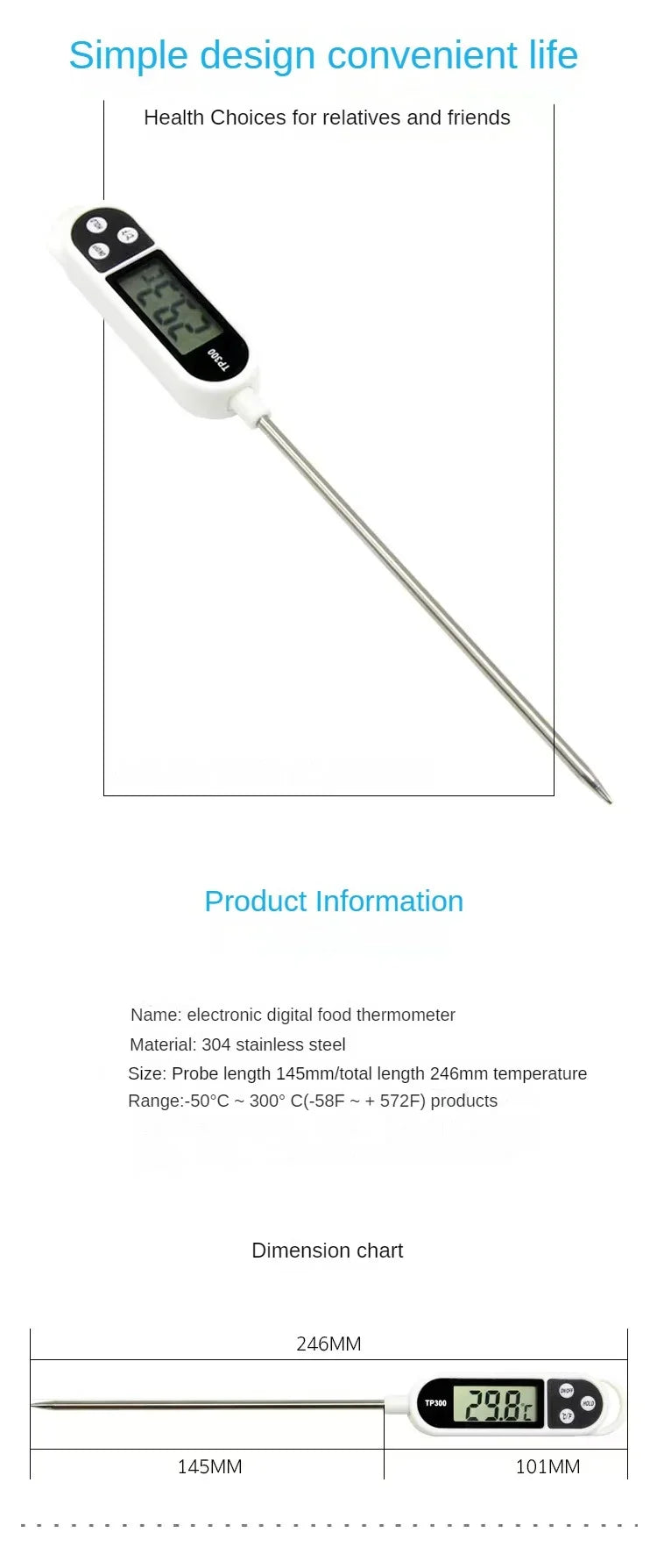 Digital Kitchen Thermometer Instant Read Meat Temperature Probe for Cooking BBQ Food LCD Display