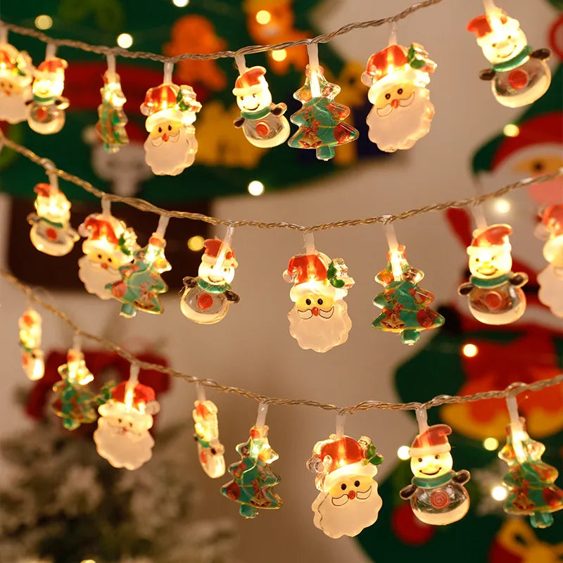 2024 Christmas Lights String Santa Claus Snowman Battery-operated Garland LED Christmas Decorative Light Party New Year's Decor