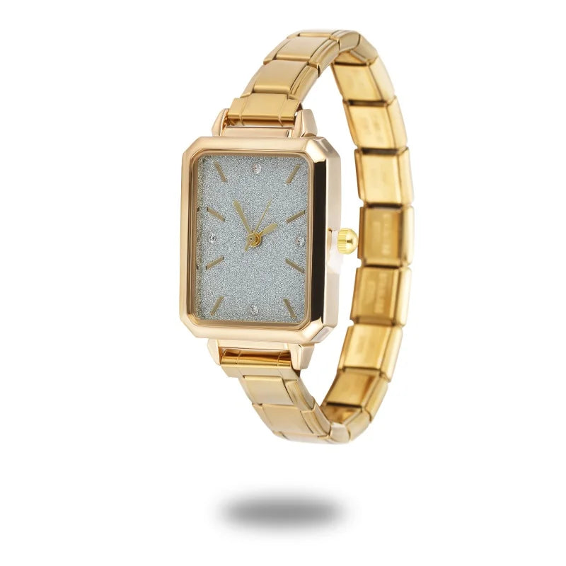 New Fashion Women's Stainless Steel Square Round Shiny Watch Bracelet For Party Friend Wife Birthday DIY Jewelry Gift