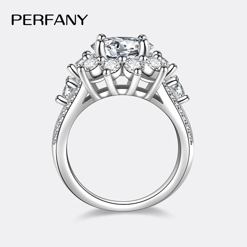 PERFANY 3CT Sunflower Moissanite Ring for Women S925 Pure Silver Plated 18K White Gold Diamond Luxury Wedding Jewelry
