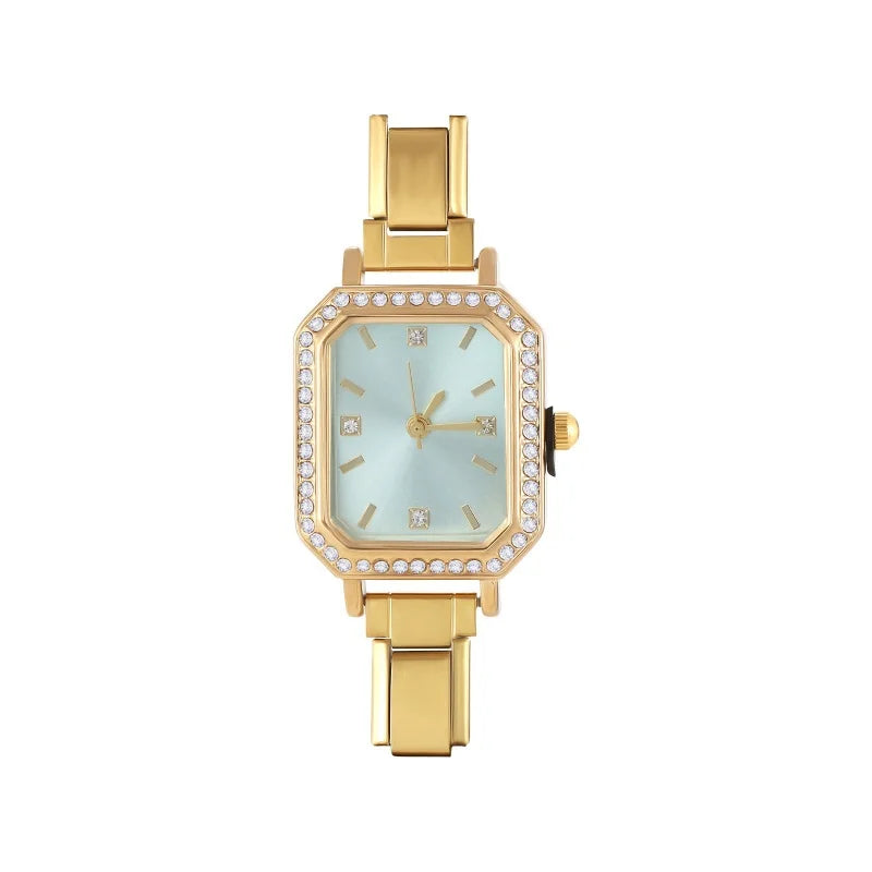 New Fashion Women's Stainless Steel Square Round Shiny Watch Bracelet For Party Friend Wife Birthday DIY Jewelry Gift