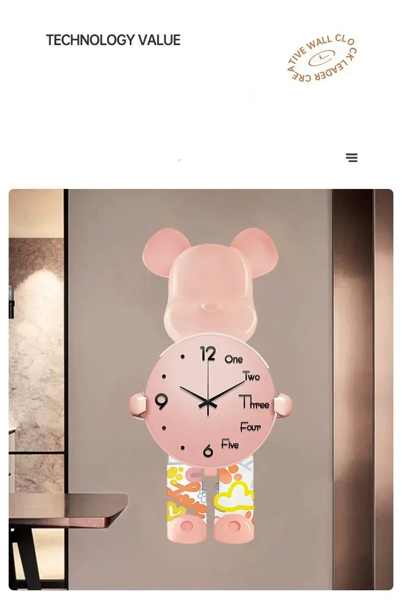 Large Bear Wall Clocks CreativeBear Wall Clock Aesthetic Giant Wall-clock Luxury Living Room Decoration Dining Room Ornament
