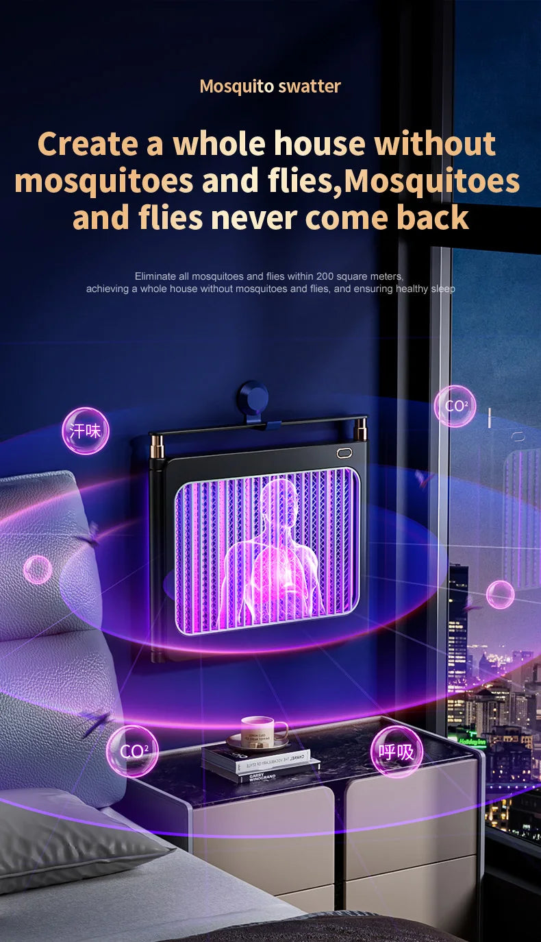 Rechargeable Energy Saving Mosquito Killer Lamp UV Trap Shock Safe Design 100㎡ Coverage Auto On Off No Chemicals Indoor Outdoor