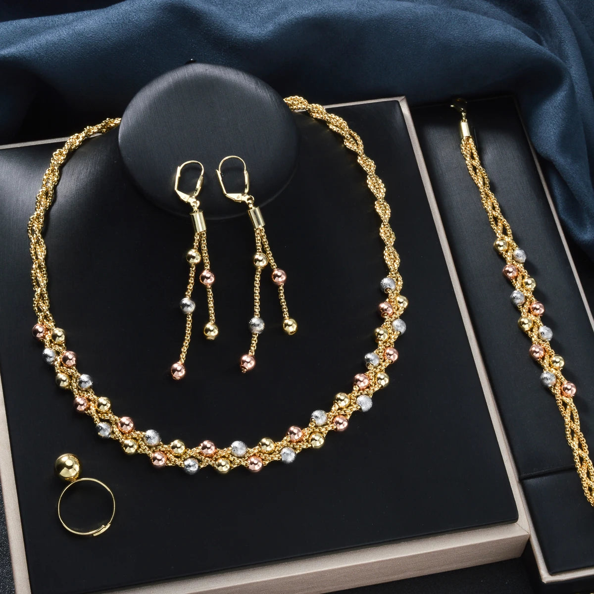 Pearl Pendant 4pcs Jewelry Set Colorful Beads Necklace Bracelet Earrings Ring Bridal Wedding Set Luxury Jewelry Accessories