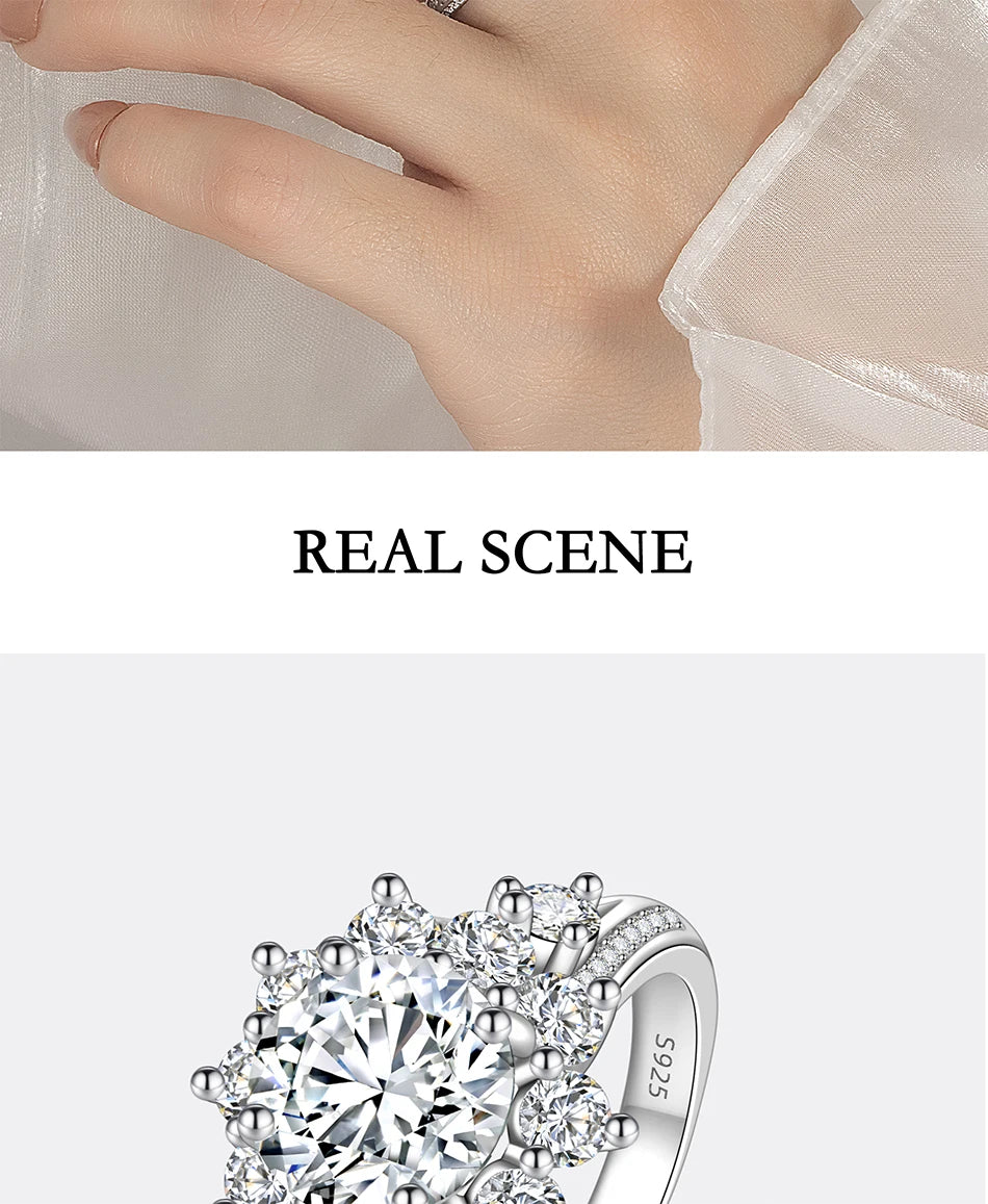 PERFANY 3CT Sunflower Moissanite Ring for Women S925 Pure Silver Plated 18K White Gold Diamond Luxury Wedding Jewelry