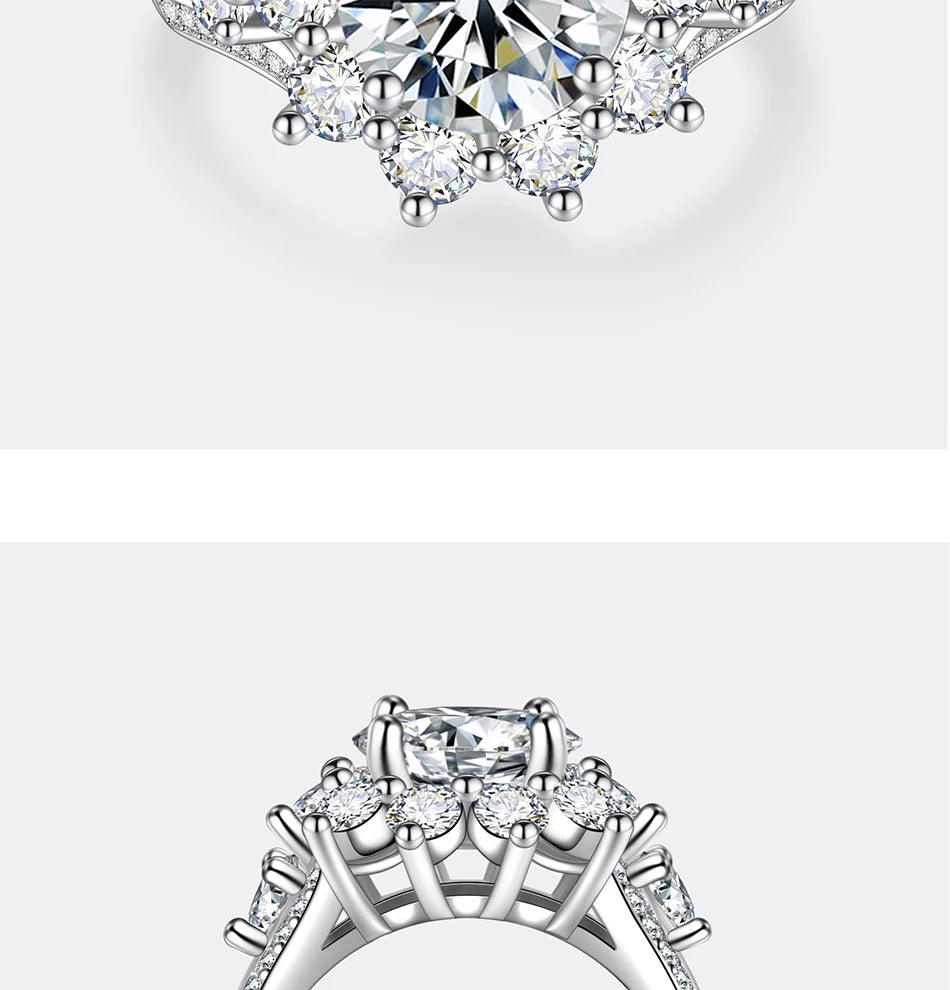PERFANY 3CT Sunflower Moissanite Ring for Women S925 Pure Silver Plated 18K White Gold Diamond Luxury Wedding Jewelry