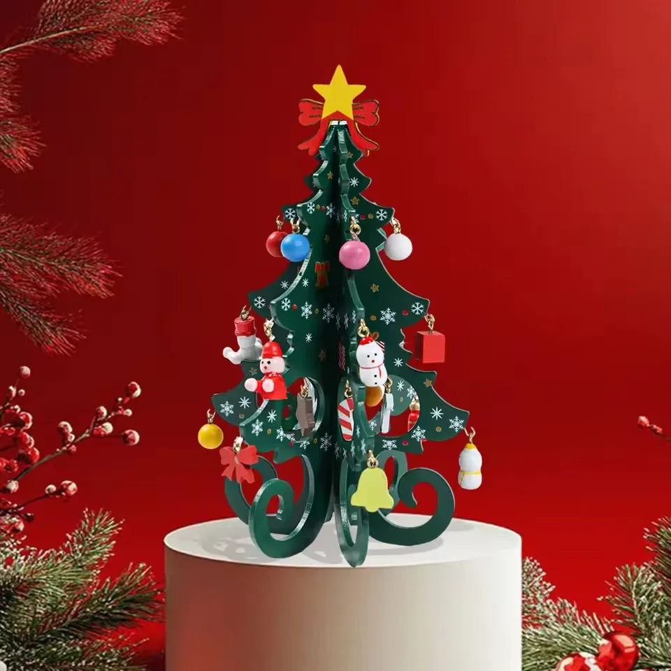 Christmas Tree Children's Handmade DIY Stereo Wooden Christmas Tree Scene Layout Christmas Decorations Ornaments Hot