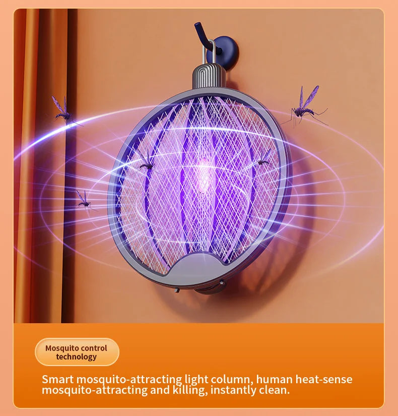 3 in 1 Foldable USB Rechargeable 3000V Mosquito Fly Swatter UV Trap LED Dual Switch Safe Grid 0° Wall Stick Bug Zapper