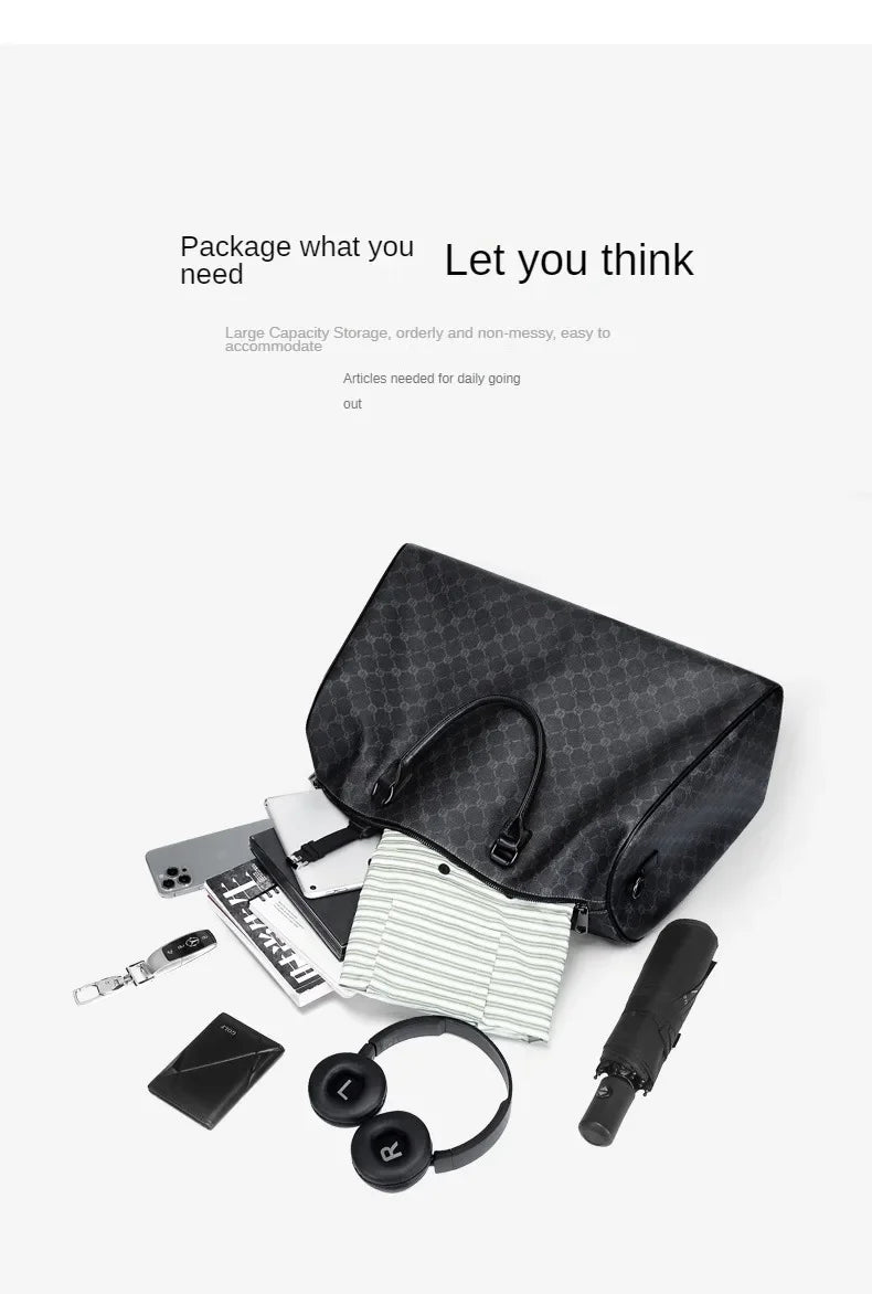 Men Business Travel Luggage Bag Leather Travel Duffle Large Capacity Hand Luggage Bag Short Trip Shoulder Bags Luxury Handbag