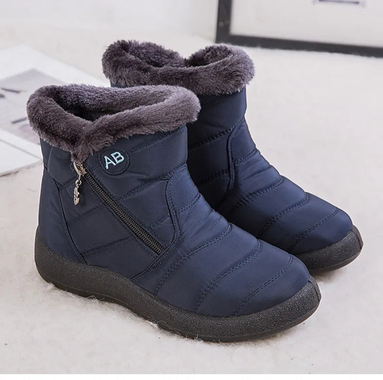 Women’s Waterproof Winter Ankle Boots – Fur-Lined Low Heels