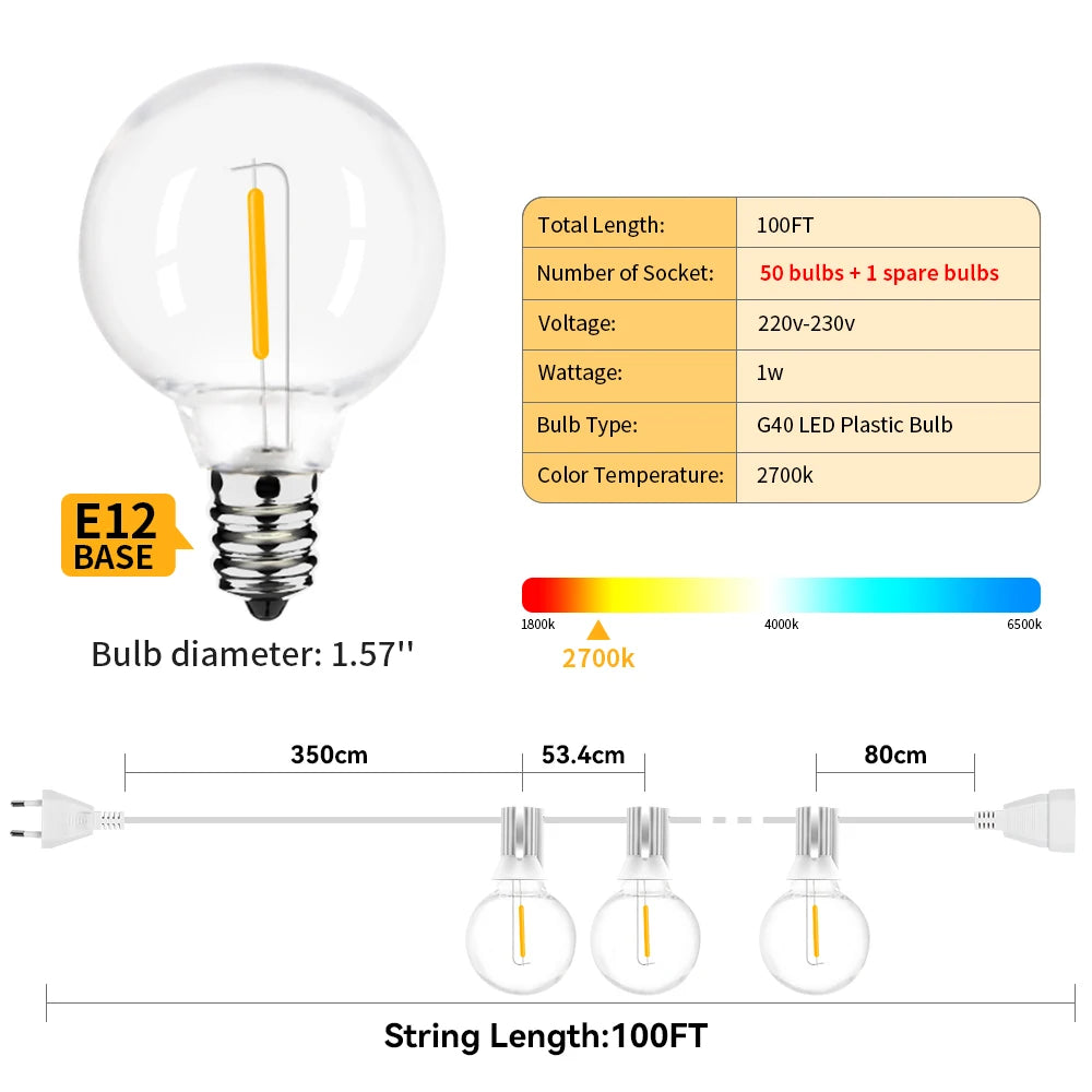 LED String Light 30M 15M Fairy String Light Festoon Patio Garden Lights Christmas Lights Gift White Cable Decoration Lights