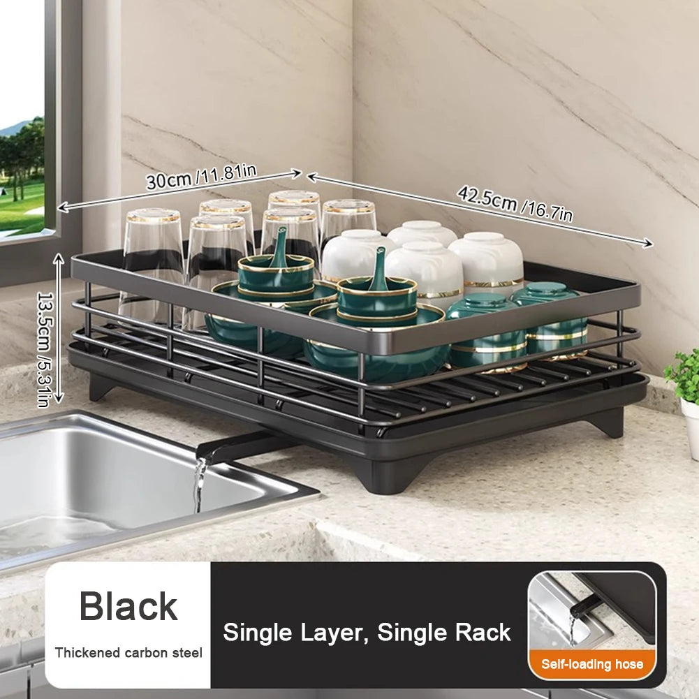 2025 Dish Drying Rack Kitchen Adjustable  Steel 2 Tier Plates Organizer Dish Bowl Drainer Storage Rack Kitchen Utensils